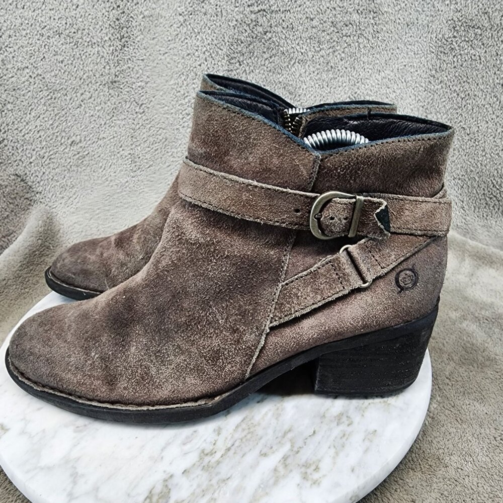Born Shoes Womens Size 8.5 M Brown Leather Side Zip Ankle Booties *GUC*